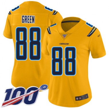 Los Angeles Chargers NFL Football Virgil Green Gold Jersey Women Limited 88 100th Season Inverted Legend